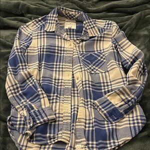 American Eagle Outfitters Blue and Cream Plaid Button Down Shirt